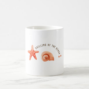 Süße ästhetische Pfirsich-Strand-Seestern-Muschel Kaffeetasse