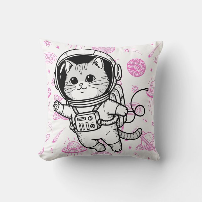 Süße Astronaut Katzen Weltraum Muster Personalisie Kissen (Vorderseite)