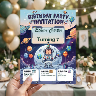 Süße Astronauten-Geburtstagseinladung für Kinder Einladung