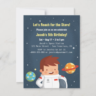Süße Astronauten-Jungen Weltraum-Kinder Geburtstag Einladung