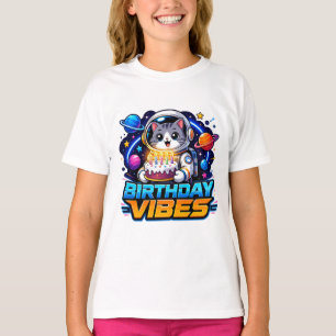 Süße Astronauten-Kitty "Geburtstags-Vibes" Mädchen T-Shirt