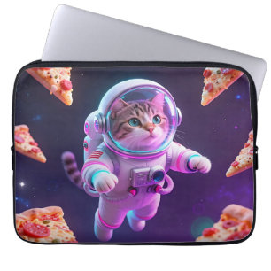 Süße Astronautenkatze schwebende Pizza Weltraum-Ab Laptopschutzhülle
