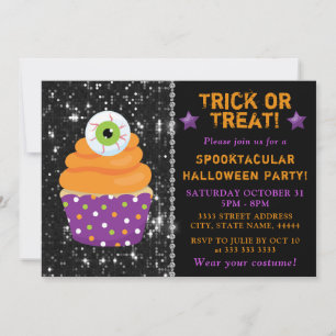 Süße Augapfel-Halloween-Cupcakes Kinderparty Einladung