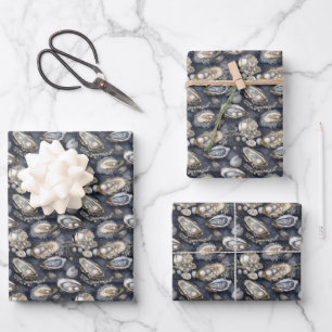 süße Austern und Perlen Kachelmuster Geschenkpapier Set