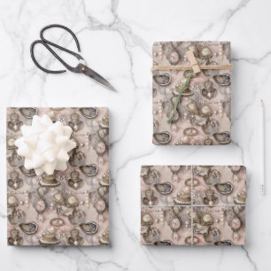 süße Austernschalen Perlen gekachelt Geschenkpapier Set