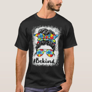 Süße Autismus-Bewusstsein-Messy-Bun-Mädchen-Brille T-Shirt