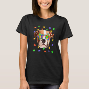 Süße Autismus English Bulldog Hund Puzzle Sonnenbr T-Shirt