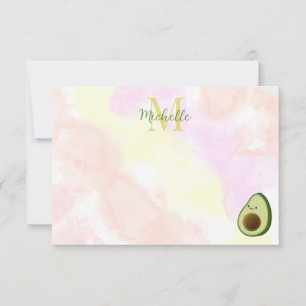 Süße Avocado personalisiertes Monogramm Wasserfarb Mitteilungskarte