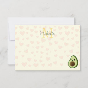 Süße Avocado Rote Herzen Personalisiertes Monogram Mitteilungskarte