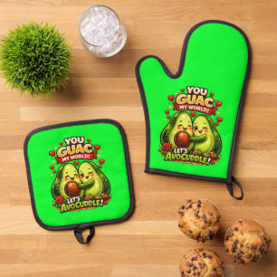 Süße Avocado-Valentinstags-Liebesgestaltung, kawai Ofenhandschuh & Topflappen-Set