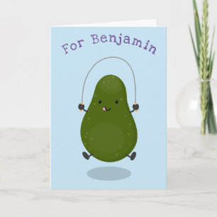 Süße Avocadobildillustration beim Springseilspring Karte