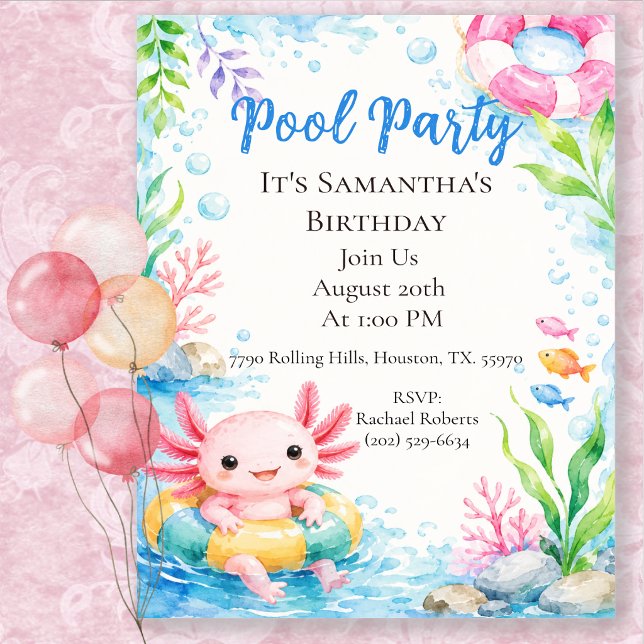 Süße Axolotl-Geburtstags-Poolparty Einladung (Von Creator hochgeladen)