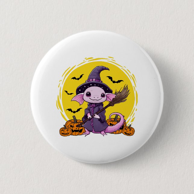 Süße Axolotl-Hexe Halloween Button (Vorderseite)