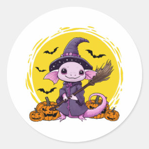 Süße Axolotl Hexe Halloween Runder Aufkleber