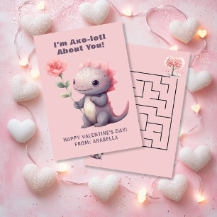 Süße Axolotl-Klassen-Valentinskarte mit Labyrinth Mitteilungskarte