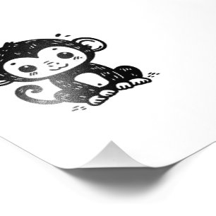 Süße Baby-Affen-Zeichnung - Kawaii-Kinderzimmer-Ku Fotodruck