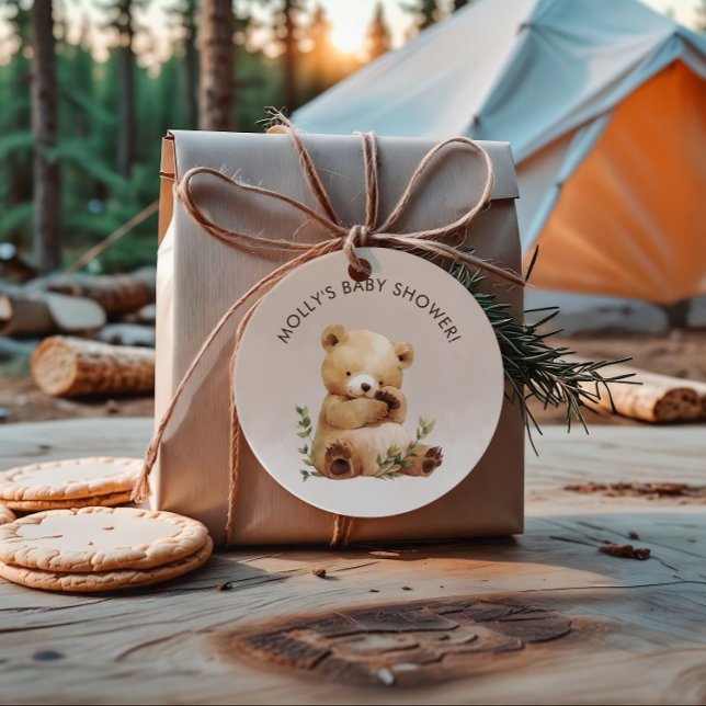 Süsse Baby Bear Watercolor Babydusche Runder Aufkleber (Cutie Baby Bear Watercolor Baby Shower Classic Round Sticker)