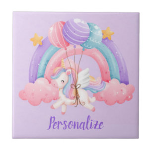 Süße Baby-Einhorn-Ballons in Regenbogenfarben Fliese