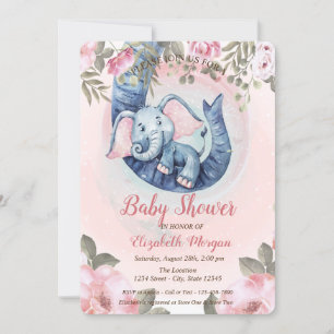 Süße Baby-Elefanten-Blumen-Baby-Party Einladung