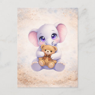Süße Baby-Elefanten umarmt Teddybär Postkarte