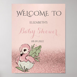 Süße Baby-Flamingo-Roségold-Glitter-Babyparty Poster