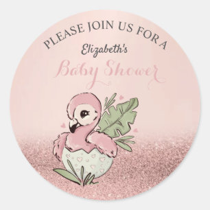 Süße Baby-Flamingo-Roségold-Glitter-Babyparty Runder Aufkleber