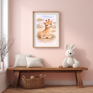 Süße Baby-Giraffe, die in einem neutralen Kinderzi Poster