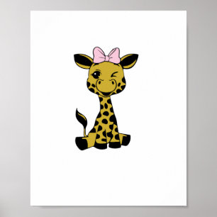 süße Baby-Giraffe mit rosa Schleife   Poster