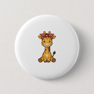 Süße Baby-Giraffe mit Schleife Vintage-Vektordesig Button
