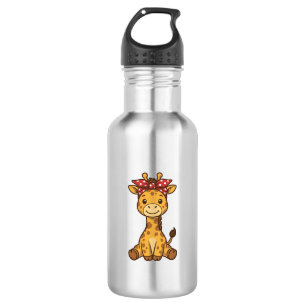 Süße Baby-Giraffe mit Schleife Vintage-Vektordesig Edelstahlflasche
