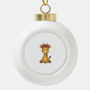 Süße Baby-Giraffe mit Schleife Vintage-Vektordesig Keramik Kugel-Ornament
