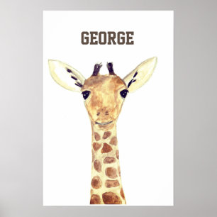 Süße Baby-Giraffe-Tiere-Wasserfarbe-Dschungelplaka Poster
