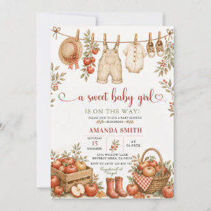 Süße Baby Girl Apple Fall Wäscheleine Baby Shower Einladung