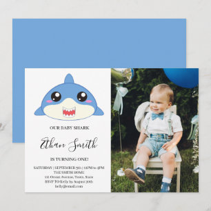 Süße Baby-Hai-Geburtstags-Foto-Einladung Einladung