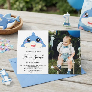 Süße Baby-Hai-Geburtstags-Foto-Einladung Einladung