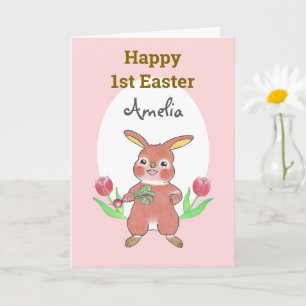 Süße Baby-Hasen-Happy 1. Ostern-Faltkarte Karte