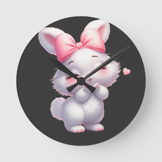 Süße Baby-Hasen-Illustration Runde Wanduhr (Vorderseite)