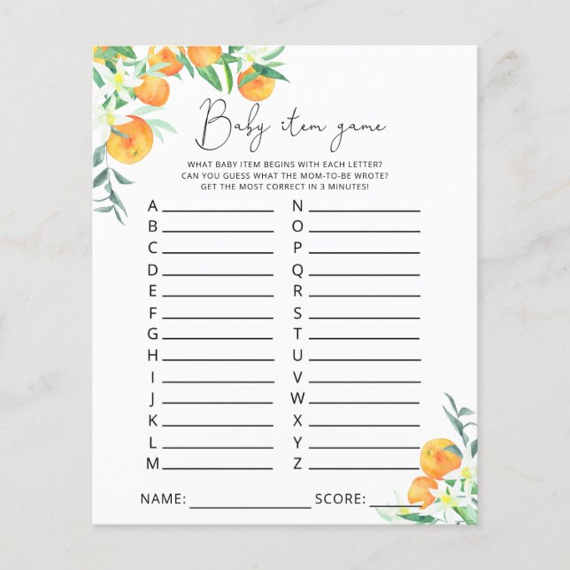 Süsse Baby Item Game. Baby Shower Game (Vorderseite)