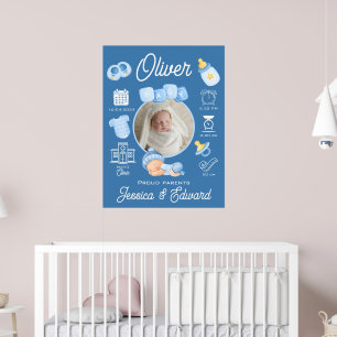 Süße Baby-Junge-Geburtsstatistiken Blaue Neugebore Poster