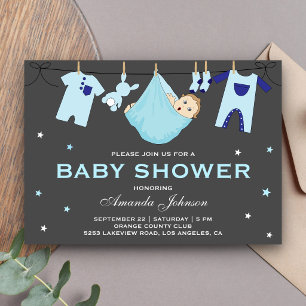 Süße Baby-Jungen-Kleiderleine-Baby-Shower-Einladun Einladung