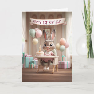 Süße Baby-Kaninchen zum ersten Geburtstag feiern Karte
