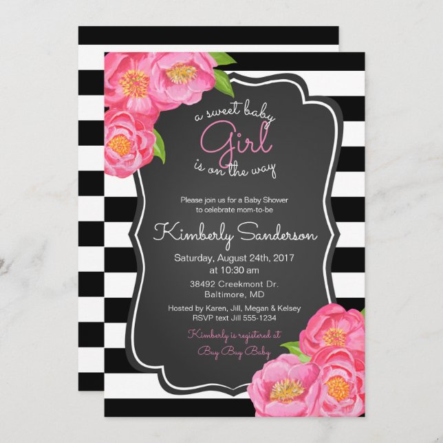 Süße Baby-Kreide-Blumenduschen-Einladung Einladung (Vorne/Hinten)