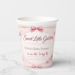 Süße Baby-Mädchen-Duschbecher   Rosa Blumendekor Pappbecher