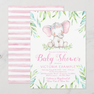 Süße Baby-Mädchen-Elefanten-Baby-Shower-Einladunge Einladung