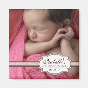 Süße Baby-Mädchen-Taufe Brown u. rosa Foto Magnet