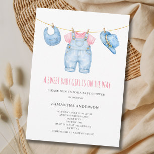 Süße Baby-Mädchen-Wäscheleine Baby Shower  Einladung