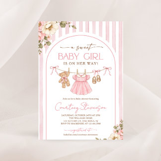 Süße Baby-Mädchen-Wäscheleine Florale Babyparty Einladung