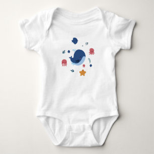 Süße Baby-Meereslebewesen Wal Quallen Oktopus Baby Strampler