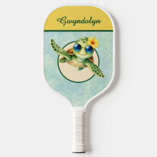 Süße Baby-Meerschildkröten mit tropischen Blumen Pickleball Schläger