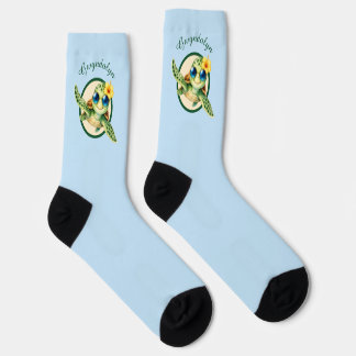 Süße Baby-Meerschildkröten mit tropischen Blumen Socken